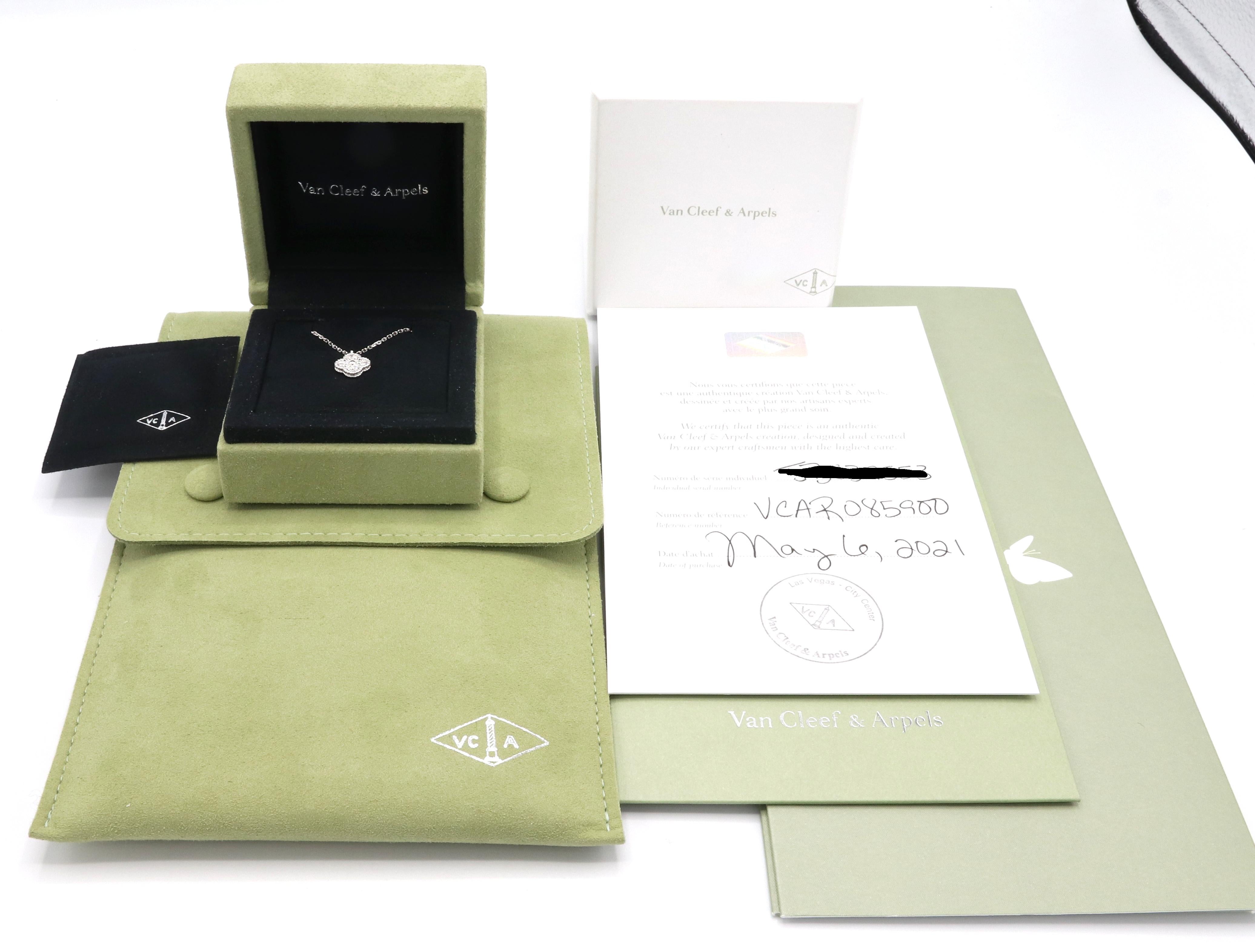 Modern Van Cleef & Arpels Sweet Alhambra 18 Karat White Gold Diamond Pendant Necklace 