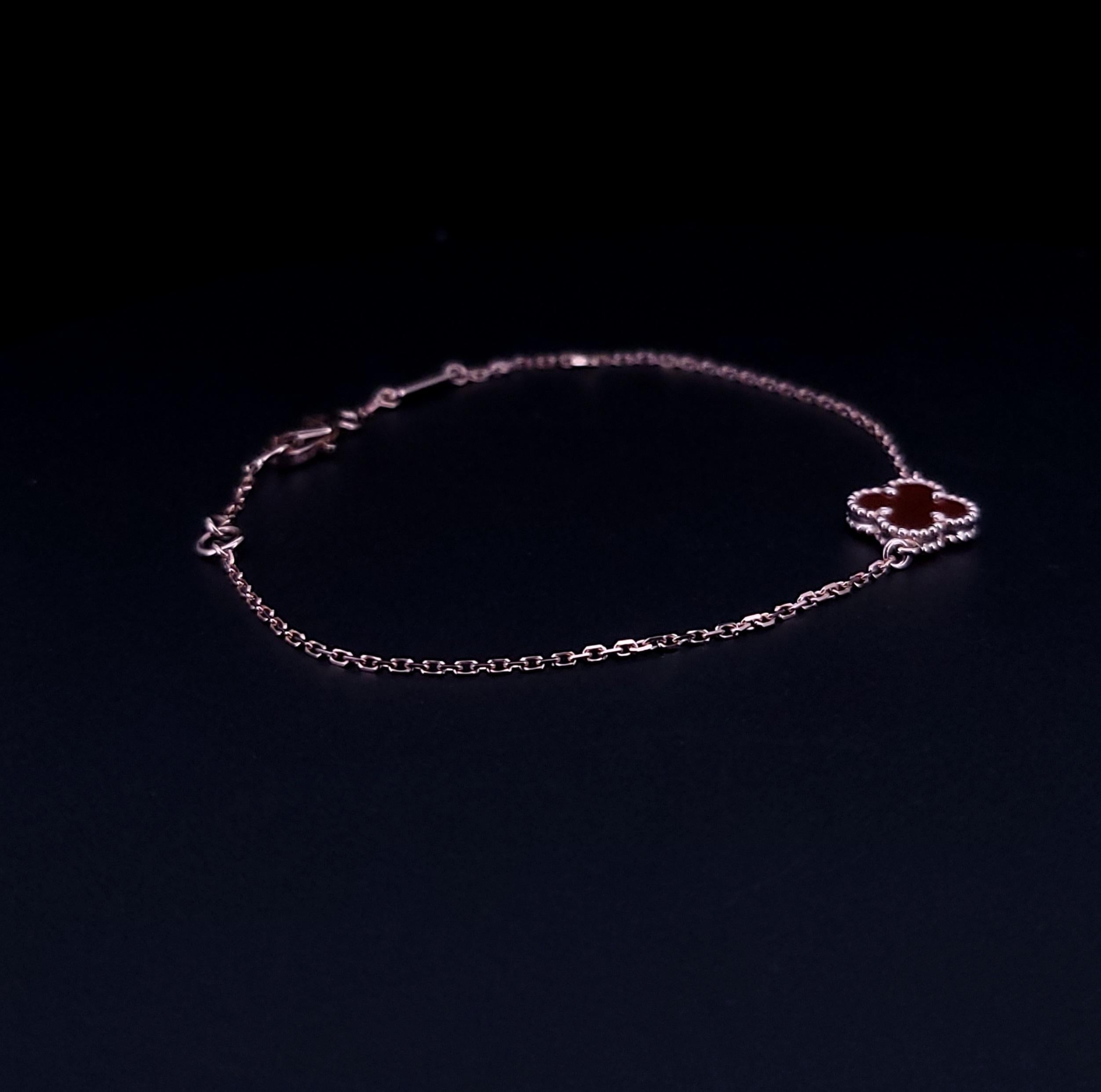 Van Cleef & Arpels Sweet Alhambra 18K 750 Rose Gold Carnelian Bracelet 2