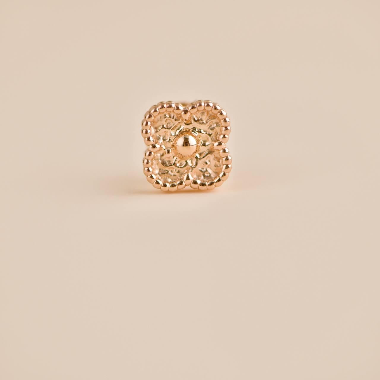 Women's or Men's Van Cleef & Arpels Sweet Alhambra 18K Hammered Rose Gold Earrings