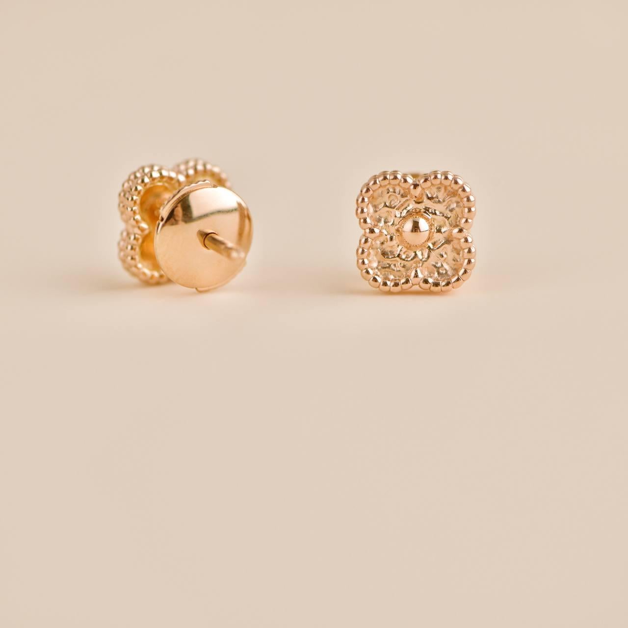 Van Cleef & Arpels Sweet Alhambra 18K Hammered Rose Gold Earrings 1