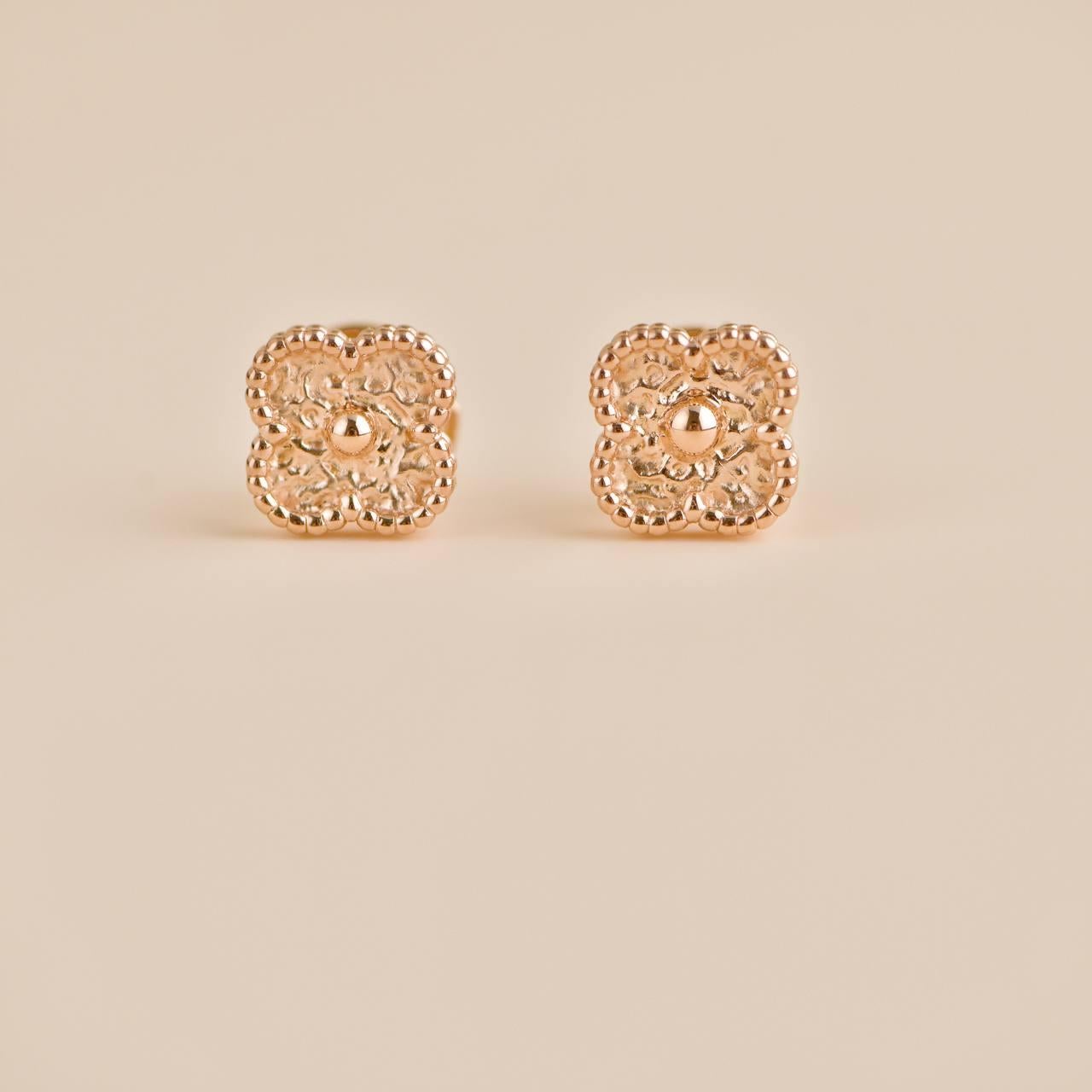 Van Cleef & Arpels Sweet Alhambra 18K Hammered Rose Gold Earrings 2