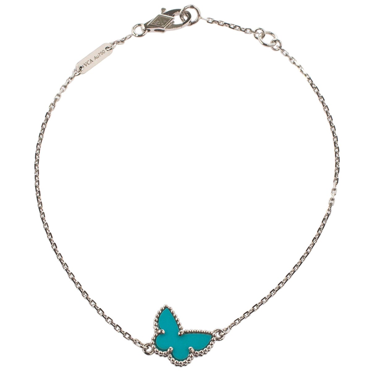 Van Cleef & Arpels Sweet Alhambra 18K White Gold Turquoise Butterfly Bracelet