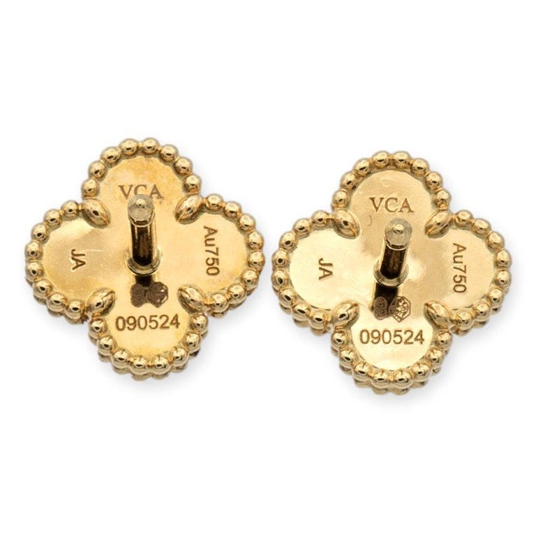 VAN CLEEF & ARPELS 18K Yellow Gold Mother of Pearl Magic Alhambra Earrings  648879