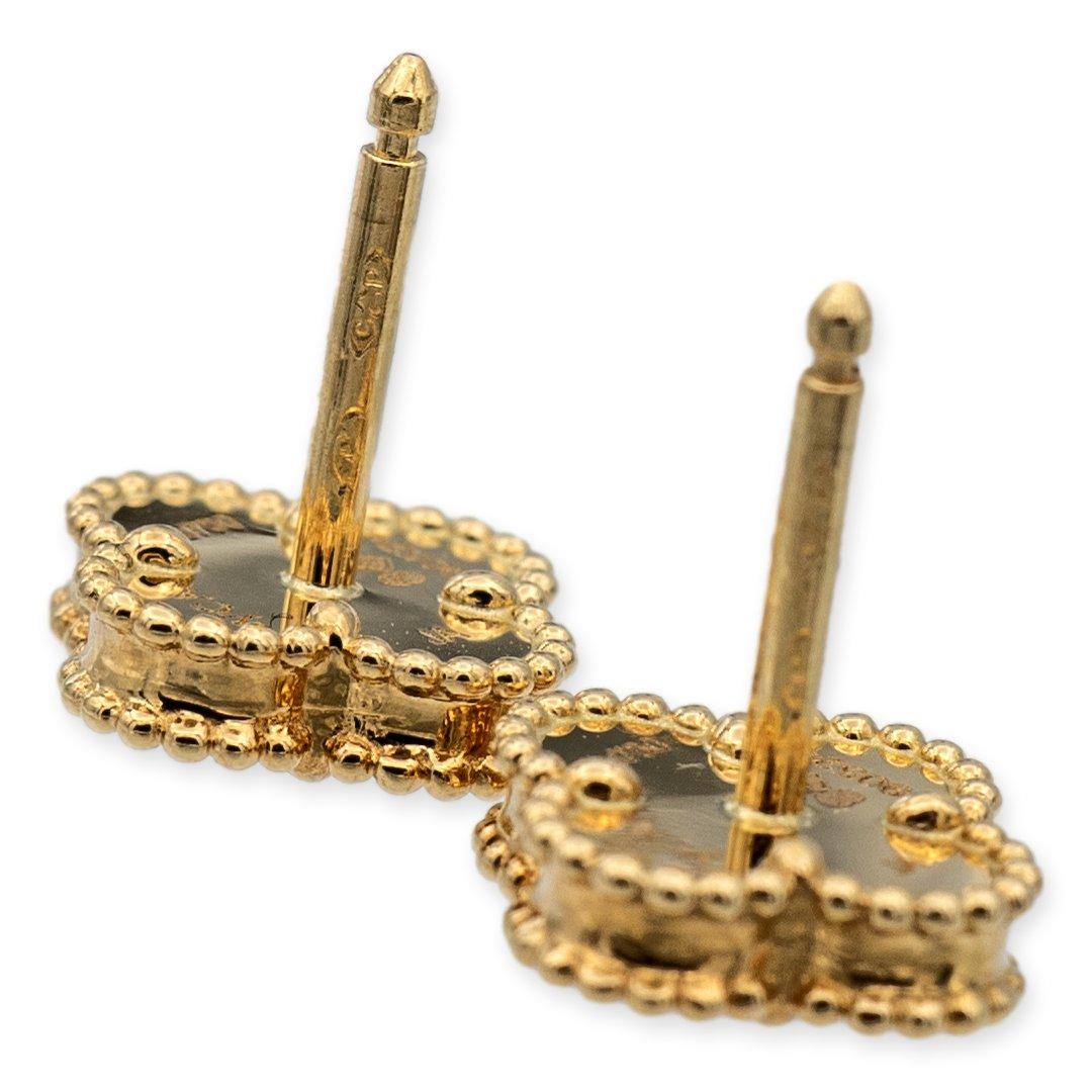 Contemporary Van Cleef & Arpels Sweet Alhambra 18K Yellow Gold Mother of Pearl Stud Earrings