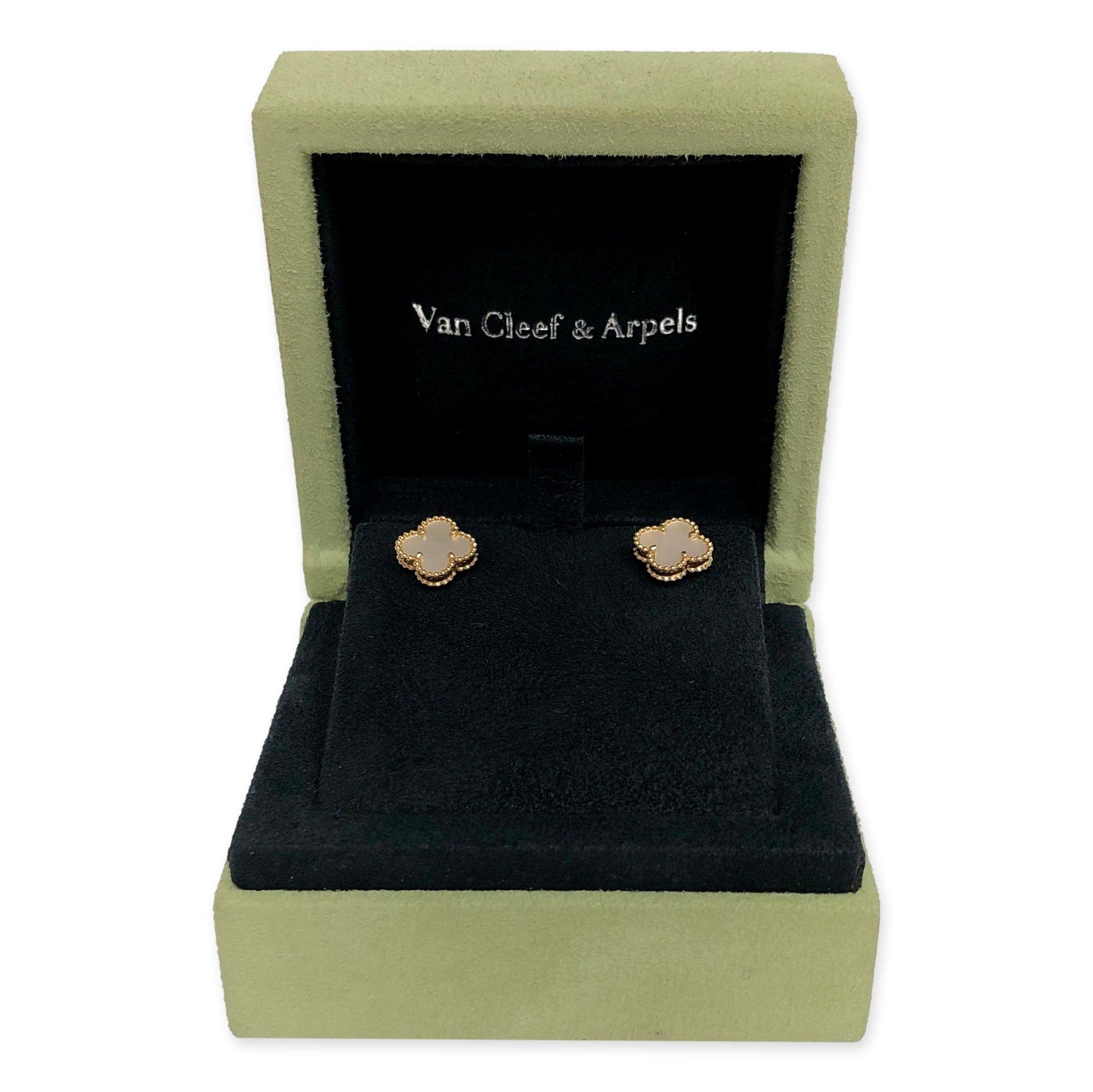 Women's Van Cleef & Arpels Sweet Alhambra 18K Yellow Gold Mother of Pearl Stud Earrings