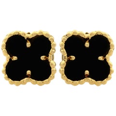 Van Cleef & Arpels Boucles d'oreilles petit modèle en or jaune 18 carats et onyx Sweet Alhambra