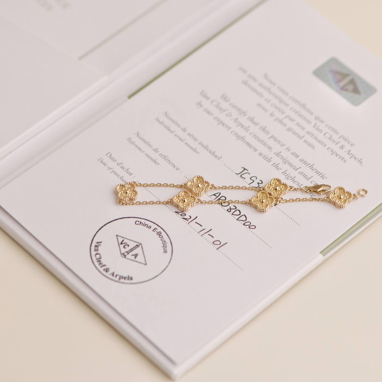 Van Cleef & Arpels Sweet Alhambra 6 Motif 18K Hammered Rose Gold Bracelet In Excellent Condition In Banbury, GB