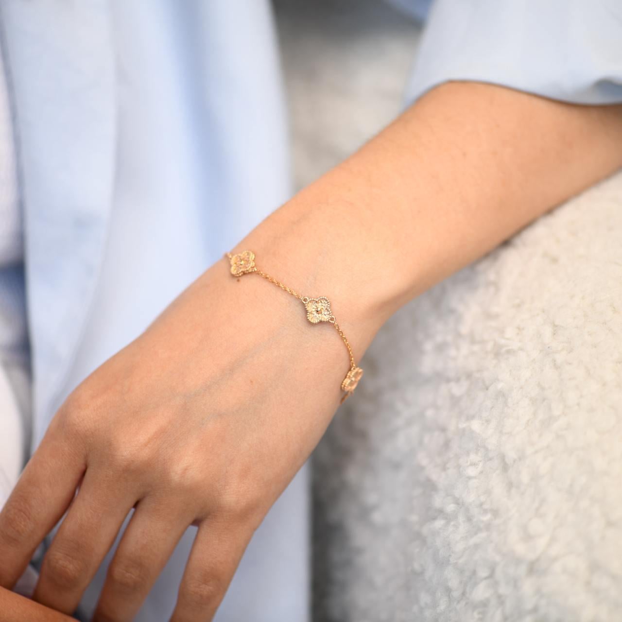 Van Cleef & Arpels Sweet Alhambra 6 Motif 18K Hammered Rose Gold Bracelet In Excellent Condition In Banbury, GB