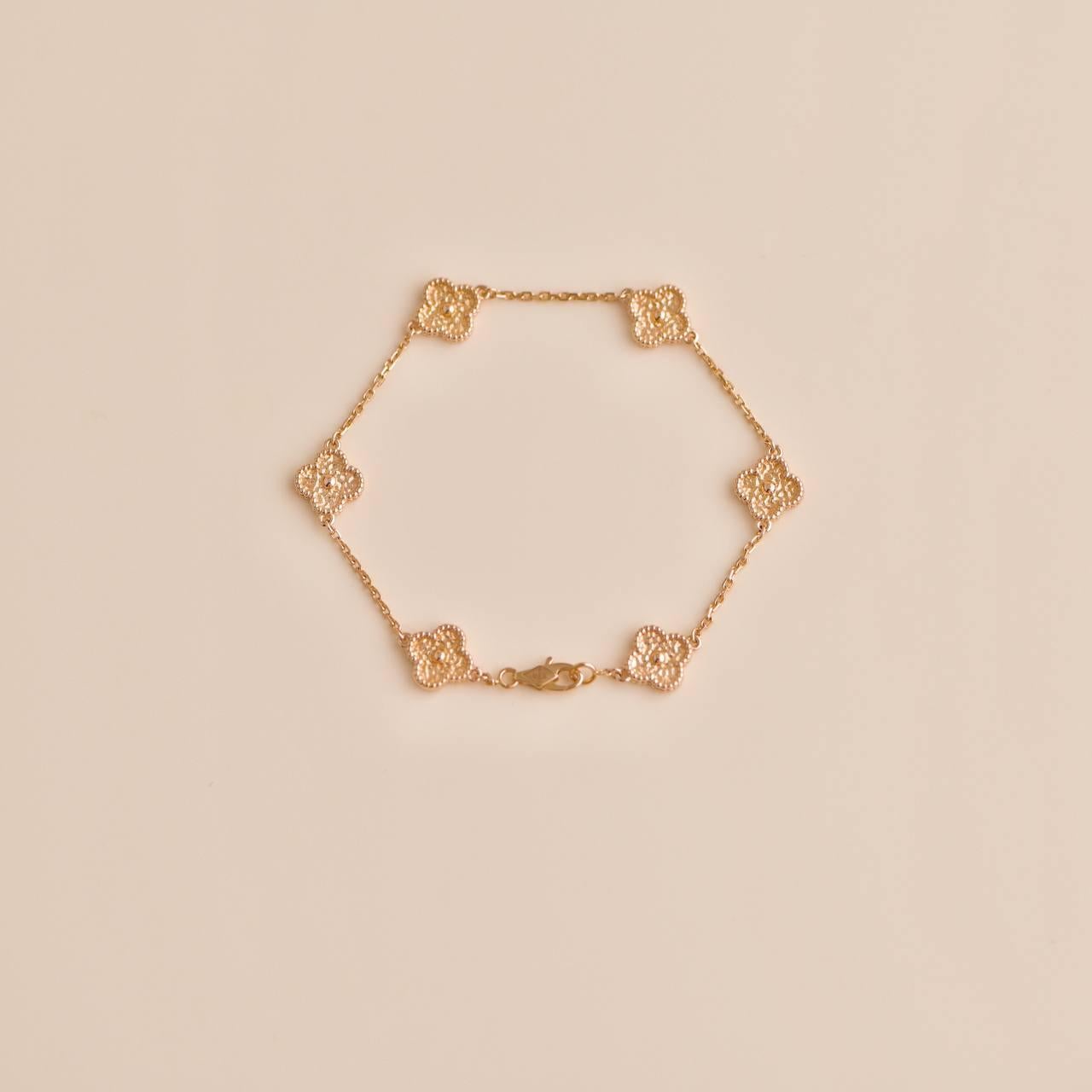 Van Cleef & Arpels Sweet Alhambra 6 Motif 18K Hammered Rose Gold Bracelet 1
