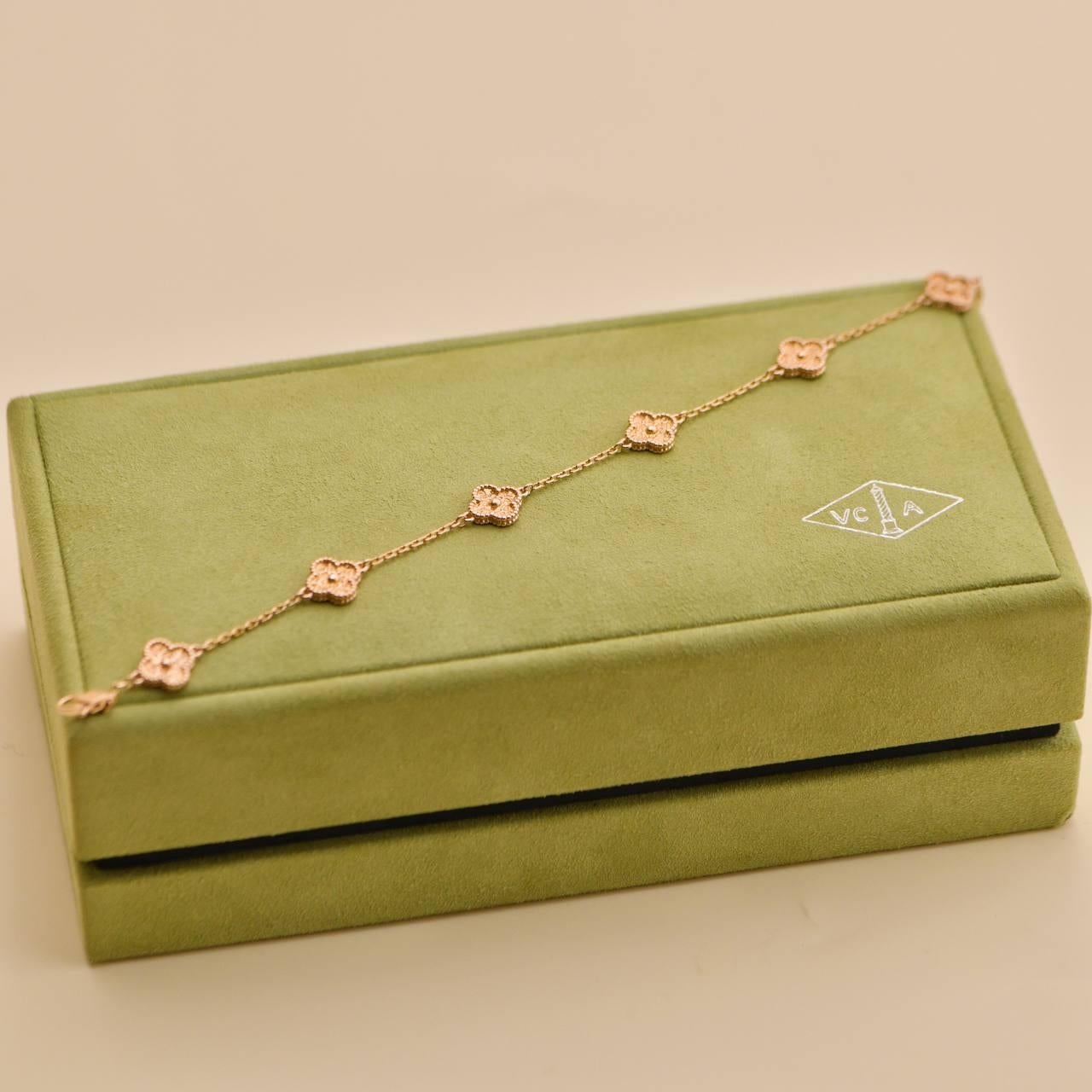 Women's or Men's Van Cleef & Arpels Sweet Alhambra 6 Motif 18K Hammered Rose Gold Bracelet