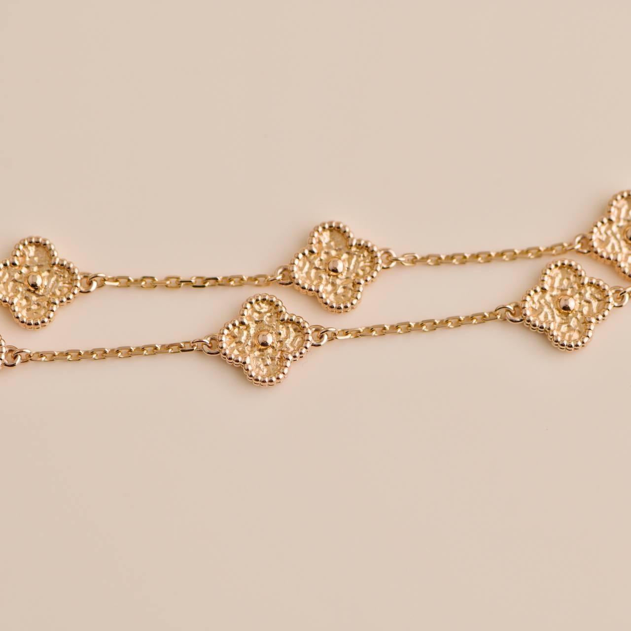 Van Cleef & Arpels Sweet Alhambra 6 Motif 18K Hammered Rose Gold Bracelet 2