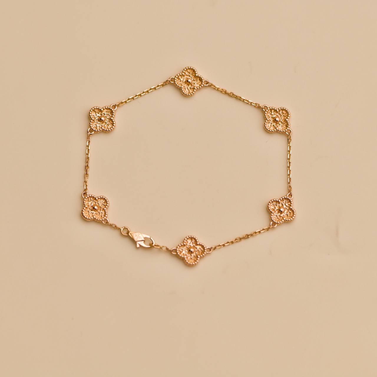 Van Cleef & Arpels Sweet Alhambra 6 Motif 18K Hammered Rose Gold Bracelet 1