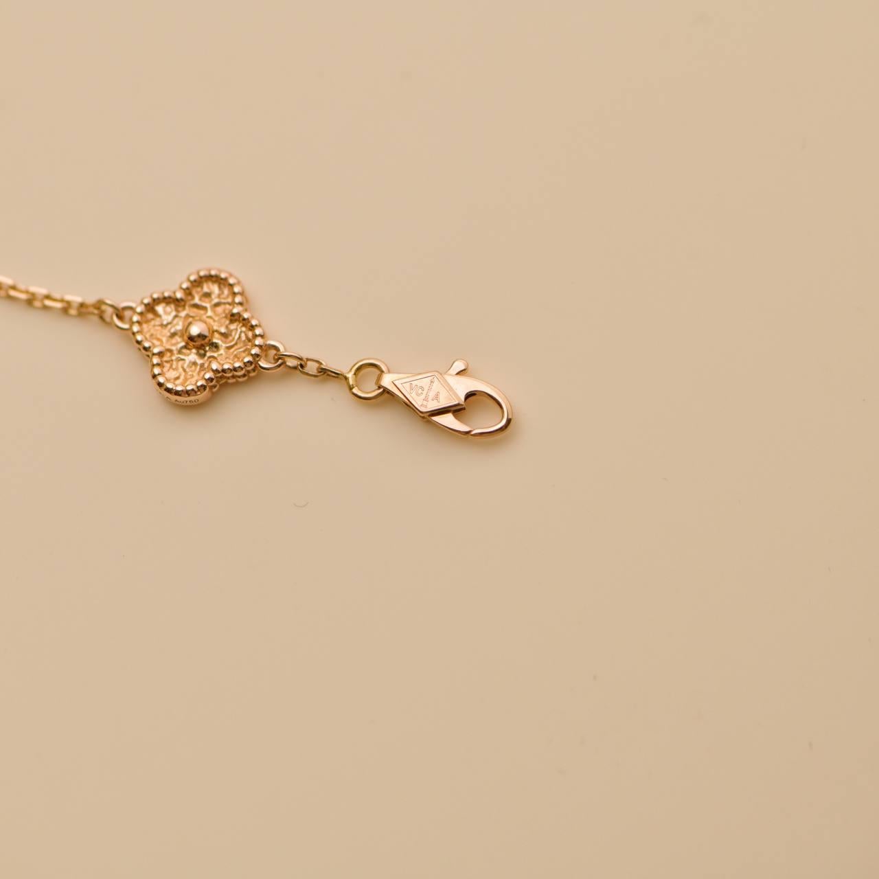 Van Cleef & Arpels Sweet Alhambra 6 Motif 18K Hammered Rose Gold Bracelet 5
