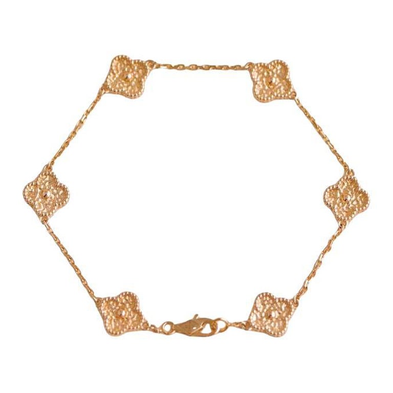 Van Cleef & Arpels Sweet Alhambra 6 Motif 18K Hammered Rose Gold Bracelet