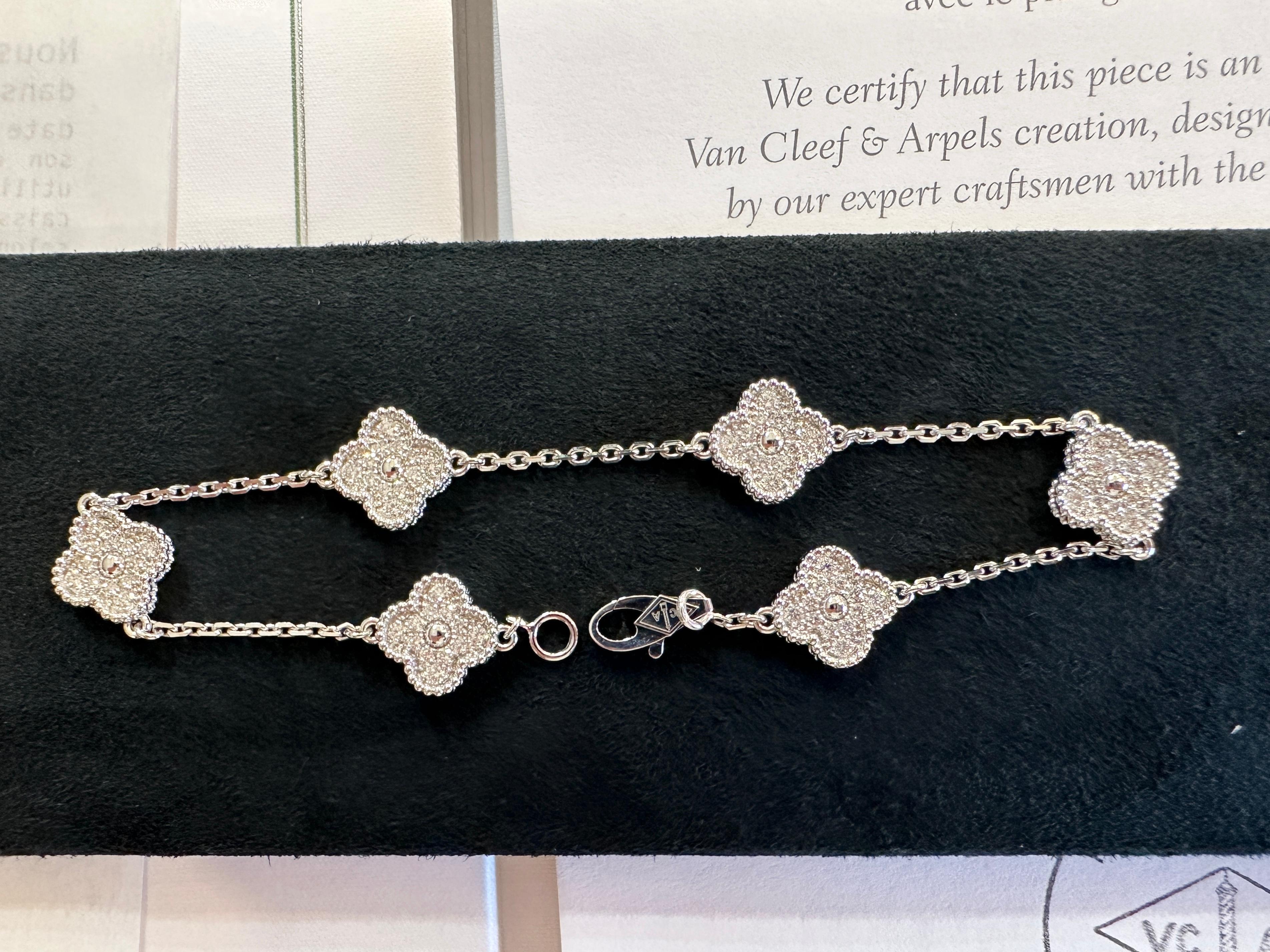 Van Cleef & Arpels Sweet Alhambra 6 Motifs Diamond Bracelet, White Gold 6