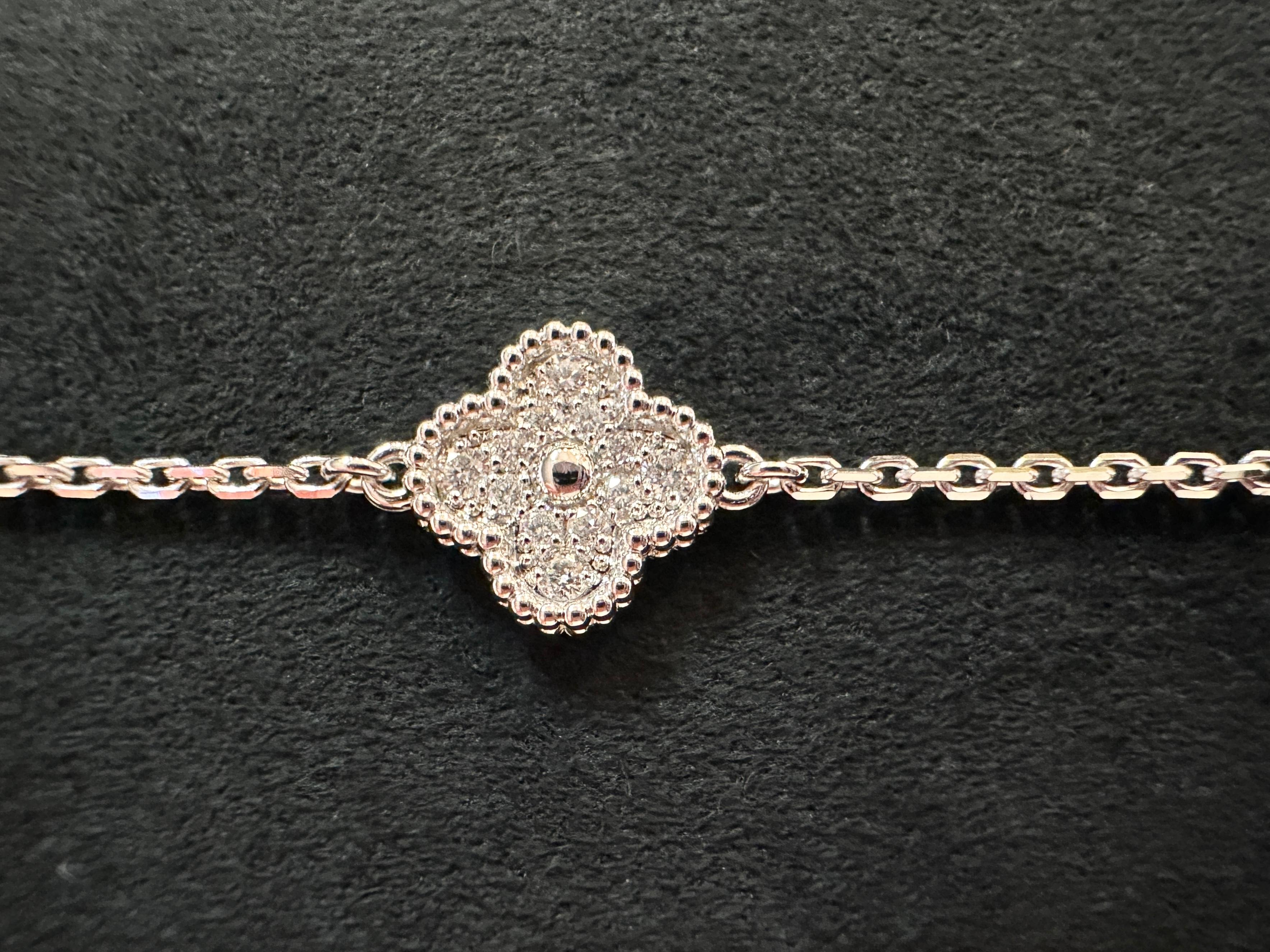 Van Cleef & Arpels Sweet Alhambra 6 Motifs Diamond Bracelet, White Gold In Excellent Condition In Tucson, AZ