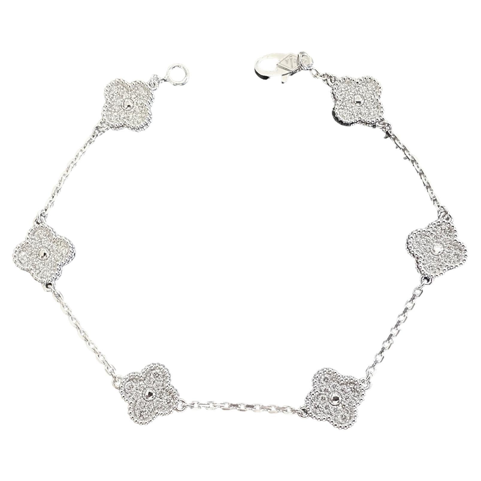 Van Cleef & Arpels Sweet Alhambra 6 Motifs Diamond Bracelet, White Gold