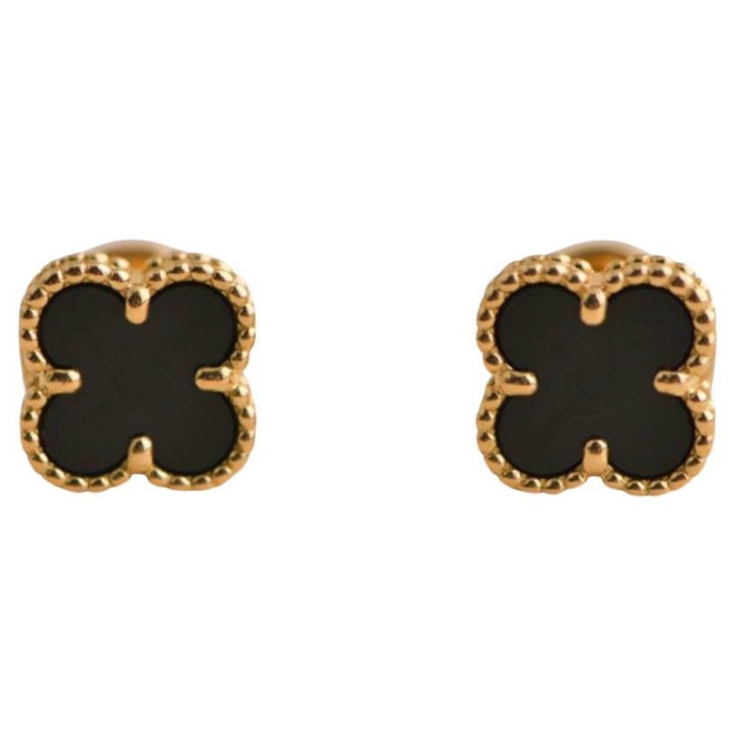 Van Cleef & Arpels Sweet Alhambra Black Onyx Yellow Gold Earrings