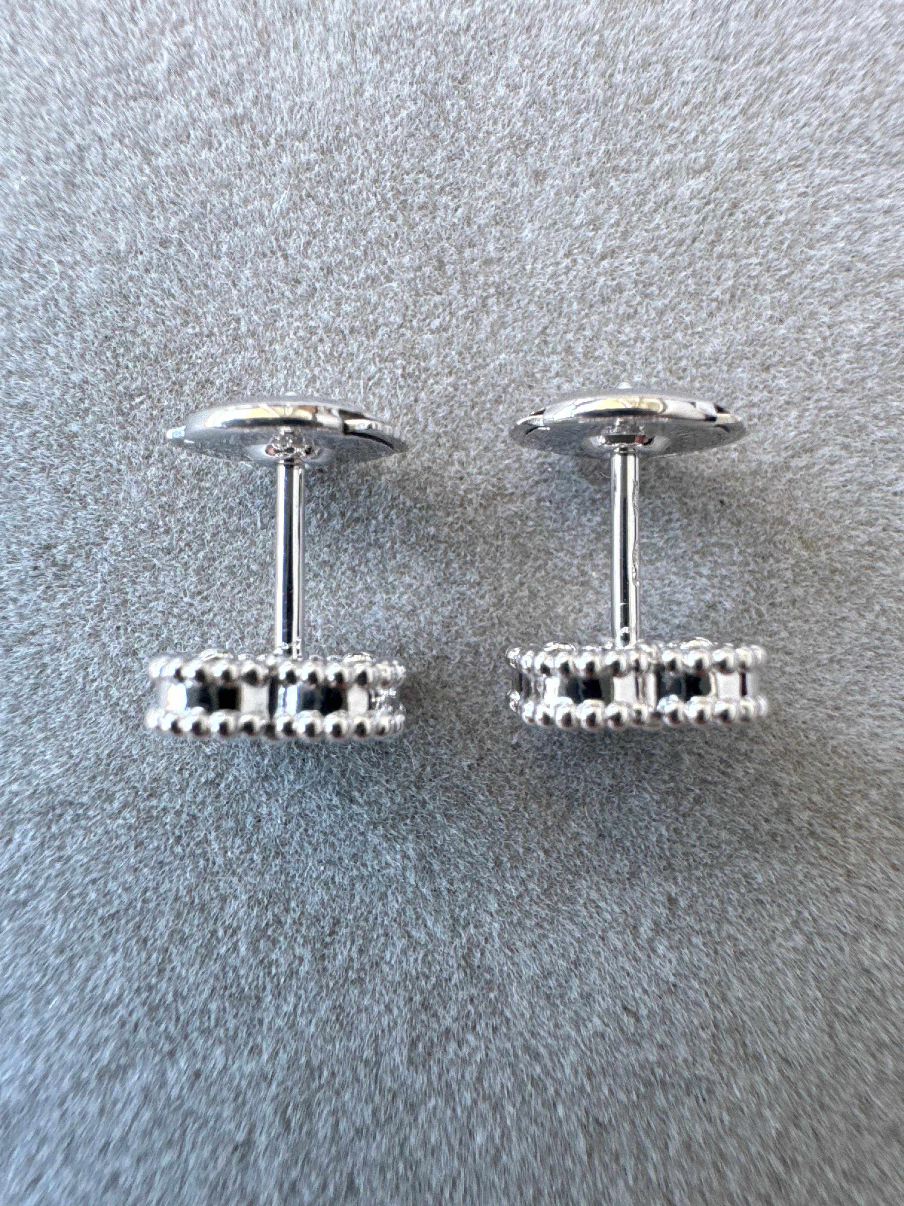 Cabochon Van Cleef & Arpels Sweet Alhambra Blue Turquoise 18K White Gold Stud Earrings