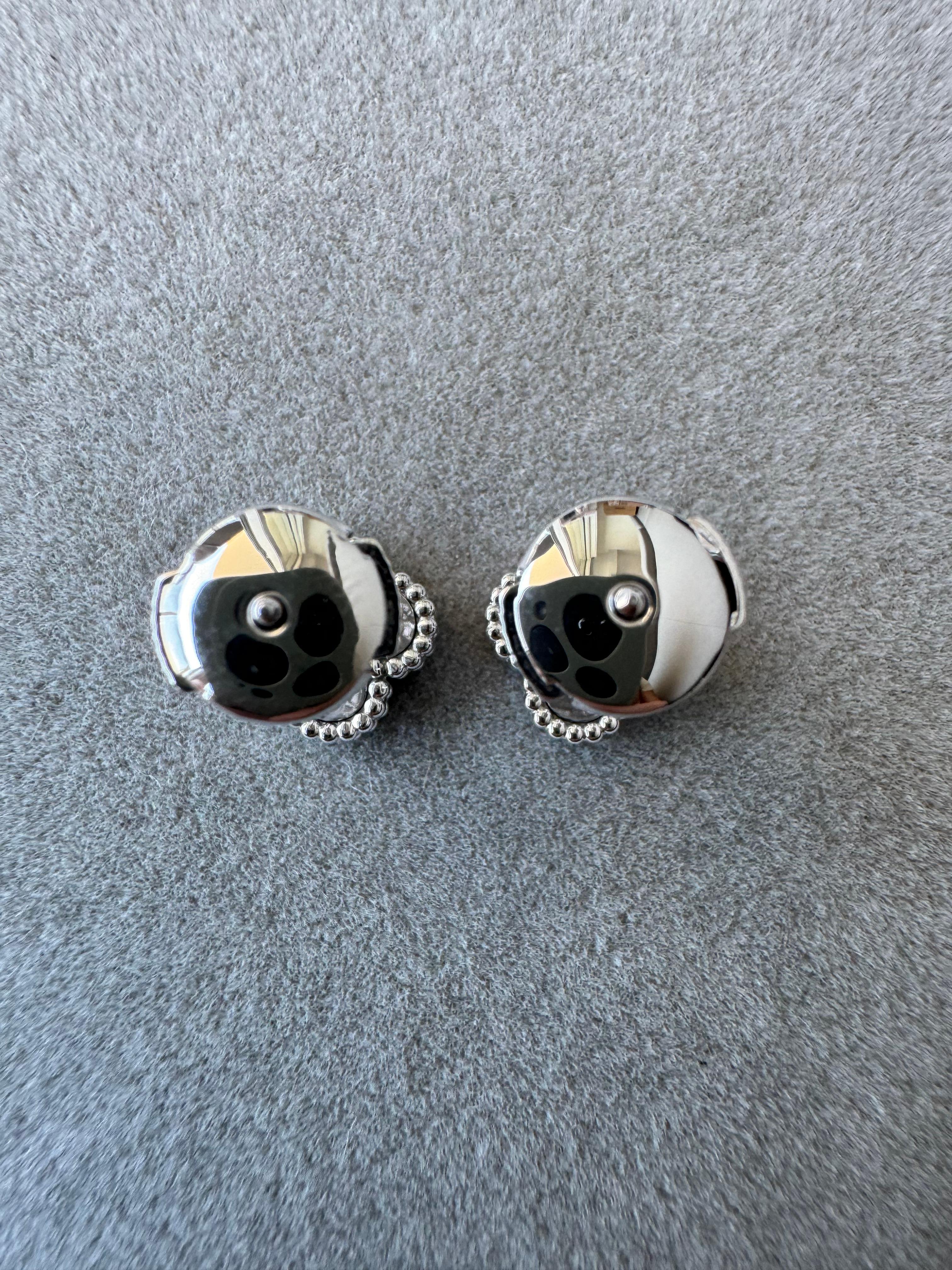 Van Cleef & Arpels Sweet Alhambra Blue Turquoise 18K White Gold Stud Earrings In Excellent Condition In Oakton, VA