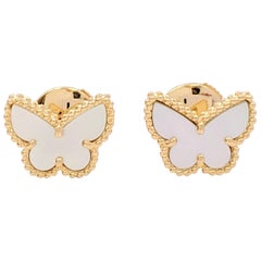 Van Cleef & Arpels 'Sweet Alhambra Butterfly' Gold and Mother of Pearl Earrings