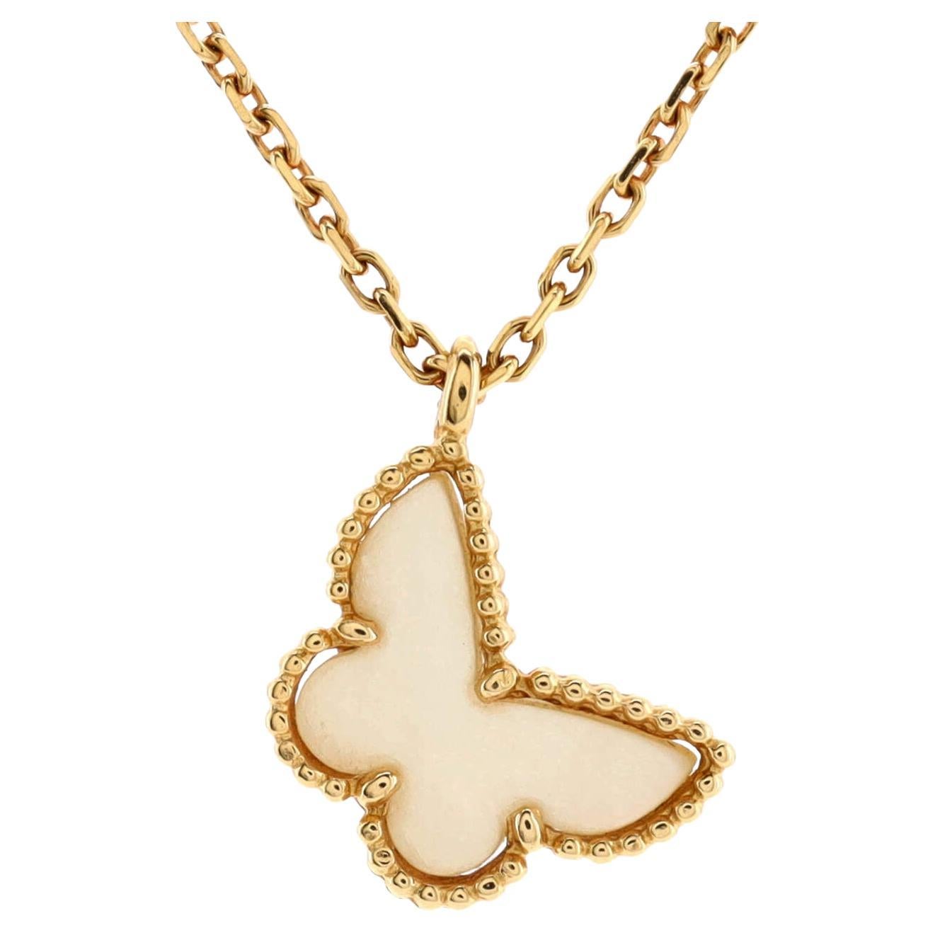 Van Cleef & Arpels Sweet Alhambra Butterfly Pendant Necklace 18K Yellow Gold