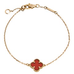 Used Van Cleef & Arpels Sweet Alhambra Carnelian 18k Rose Gold Bracelet