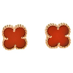 Van Cleef & Arpels Sweet Alhambra Carnelian 18K Rose Gold Earrings