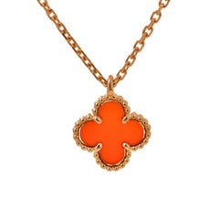 Van Cleef & Arpels Sweet Alhambra Carnelian 18K Rose Gold Pendant Necklace