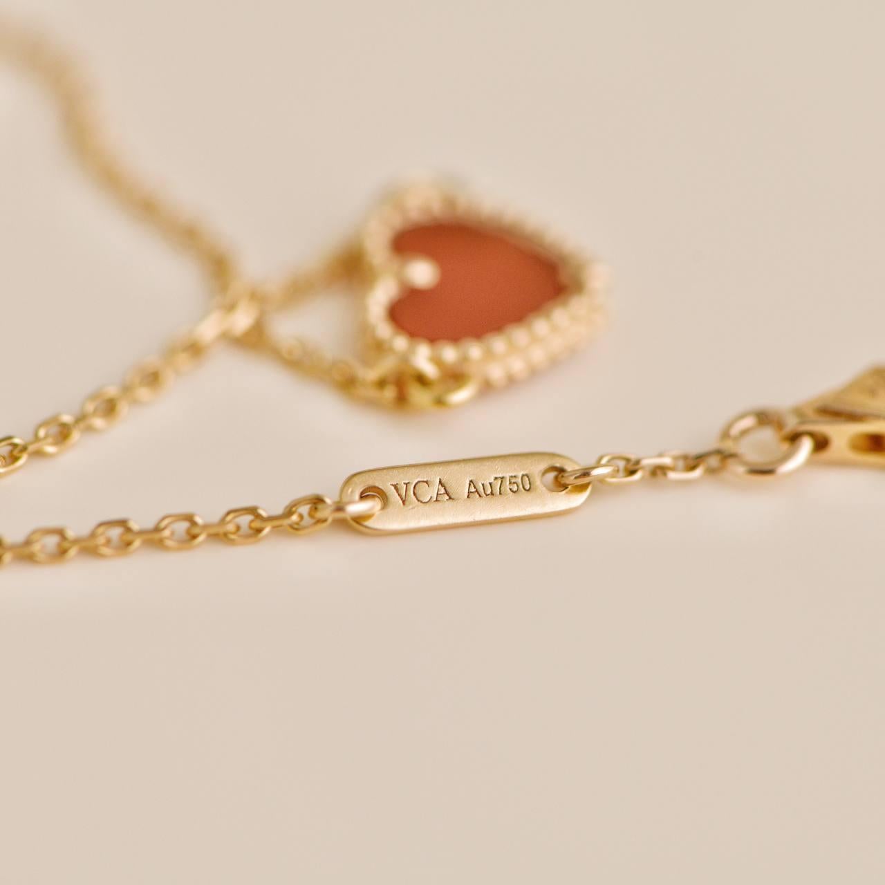 Van Cleef & Arpels Sweet Alhambra Carnelian Heart 18K Rose Gold Bracelet 2