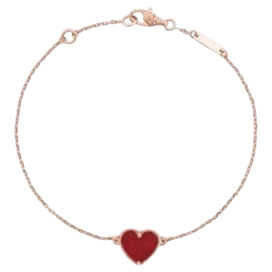 Van Cleef & Arpels Sweet Alhambra Carnelian Heart 18K Rose Gold Bracelet