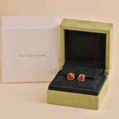 Van Cleef & Arpels Sweet Alhambra Carnelian Heart 18K Rose Gold Earrings