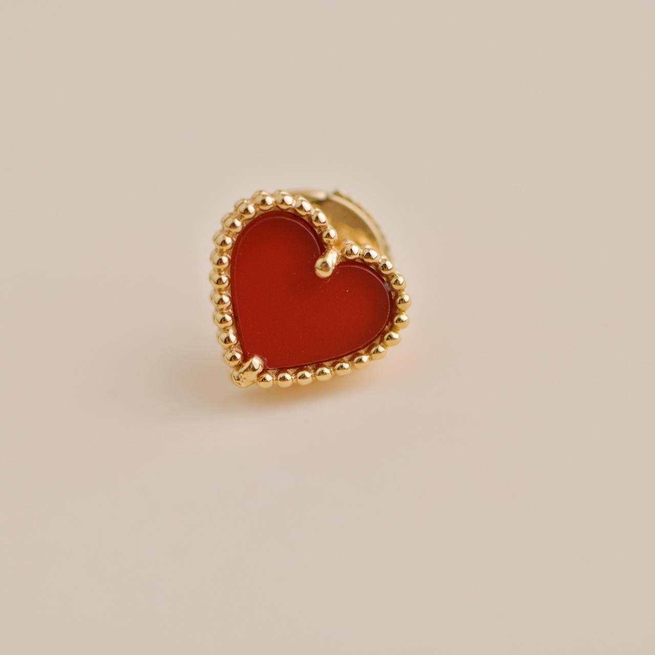 Women's or Men's Van Cleef & Arpels Sweet Alhambra Carnelian Heart 18K Rose Gold Earrings