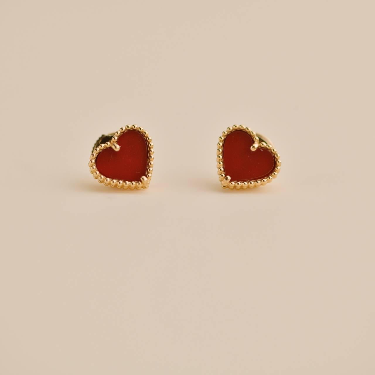 Pendientes Van Cleef & Arpels Dulce Alhambra Corazón de cornalina Oro rosa de 18 quilates en venta 3