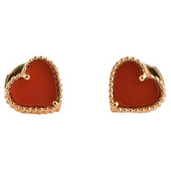 Van Cleef & Arpels Sweet Alhambra Carnelian Heart 18K Rose Gold Earrings