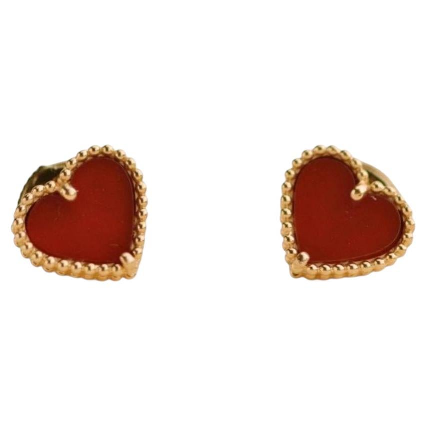 Van Cleef & Arpels Sweet Alhambra Boucles d'oreilles cœur en cornaline et or rose 18 carats
