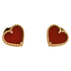 Van Cleef & Arpels Sweet Alhambra Carnelian Heart 18K Rose Gold Earrings