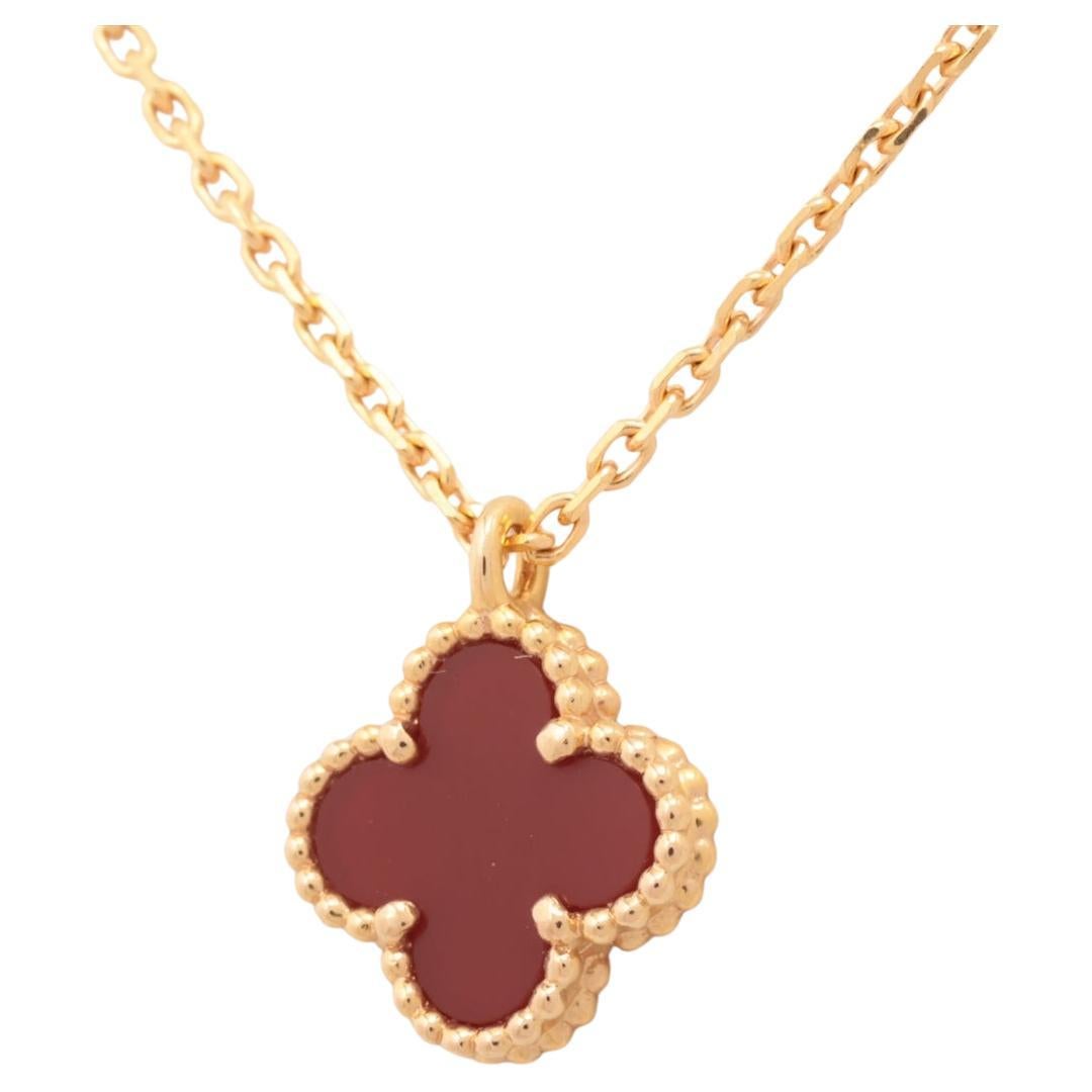 Van Cleef & Arpels Sweet Alhambra Carnelian Necklace Gold For Sale