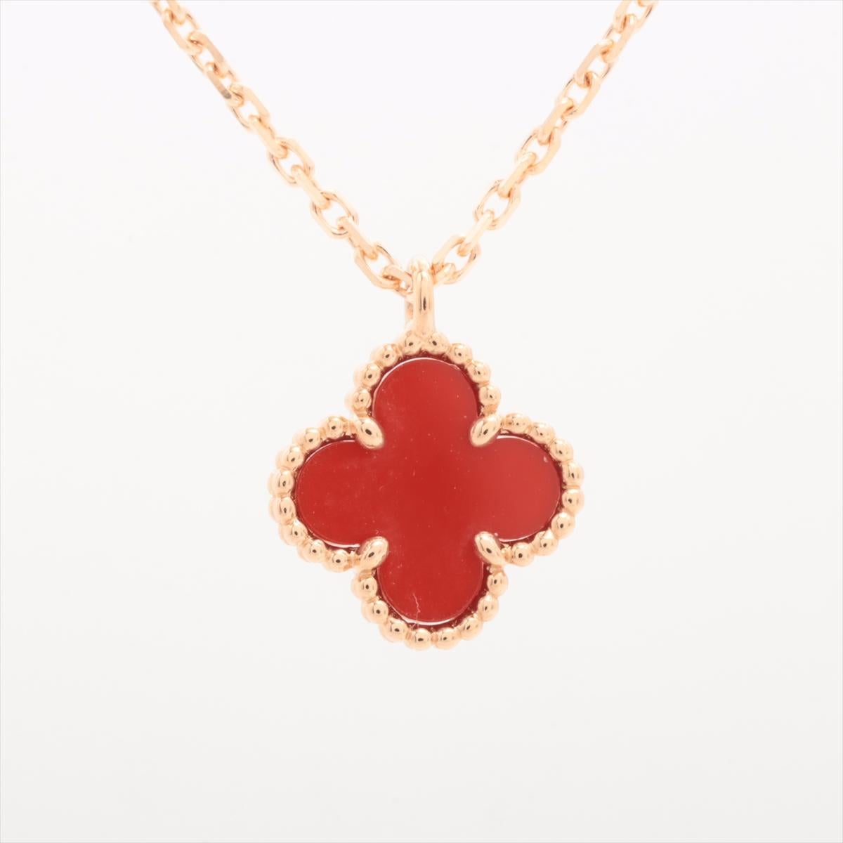 Round Cut Van Cleef & Arpels Sweet Alhambra Carnelian Necklace Rose Gold