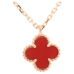 Van Cleef & Arpels Sweet Alhambra Carnelian Necklace Rose Gold