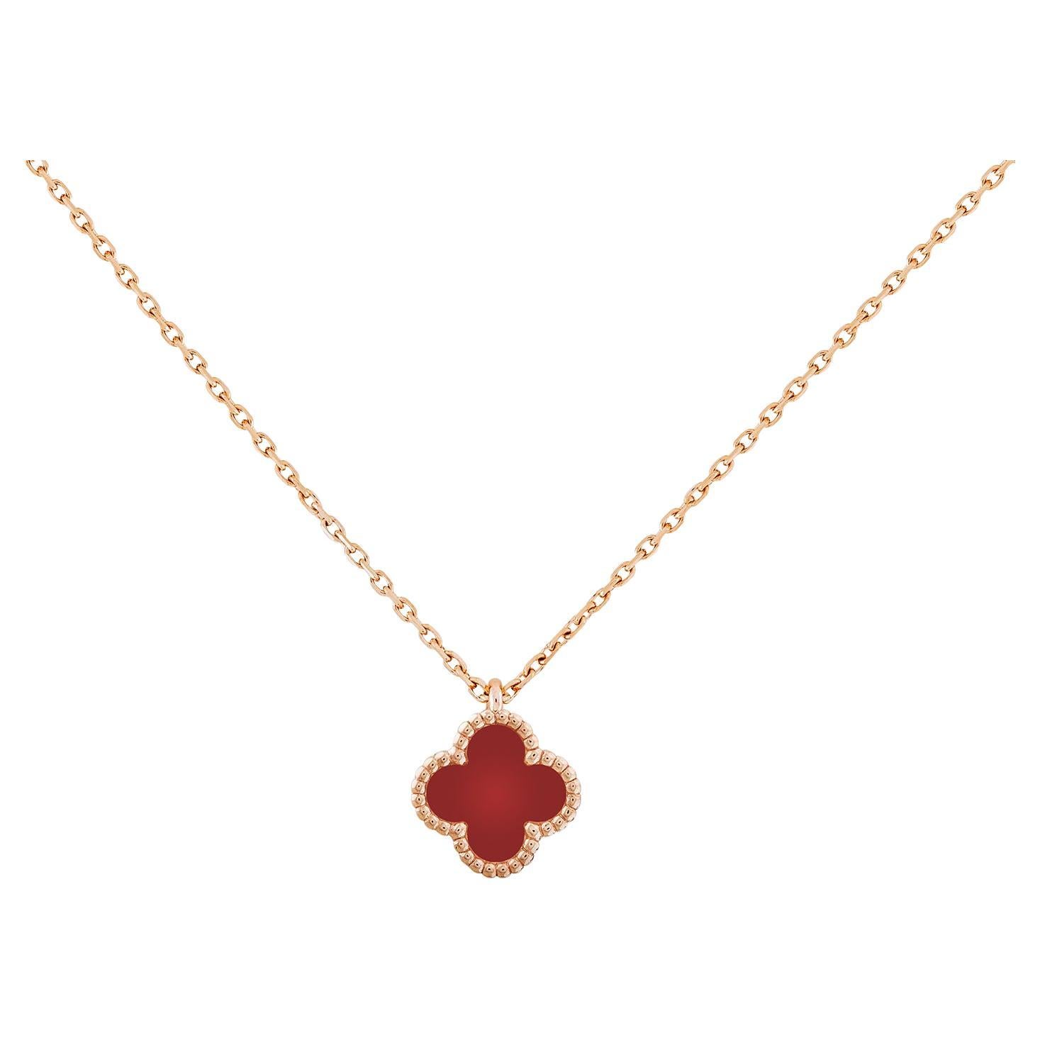 Van Cleef & Arpels Sweet Alhambra Carnelian Pendant 18K Rose Gold For Sale