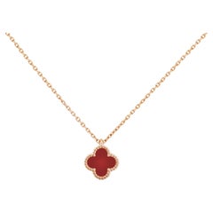 Van Cleef & Arpels Sweet Alhambra Carnelian Pendant 18K Rose Gold