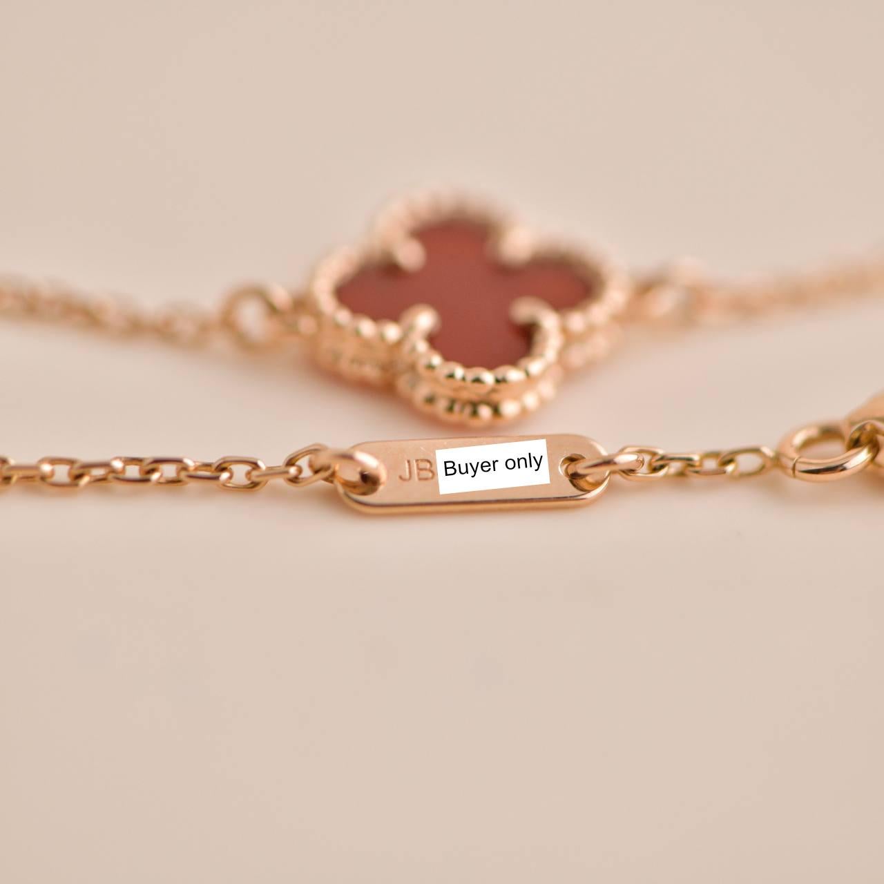 Van Cleef & Arpels Sweet Alhambra Carnelian Rose Gold Bracelet In Excellent Condition In Banbury, GB