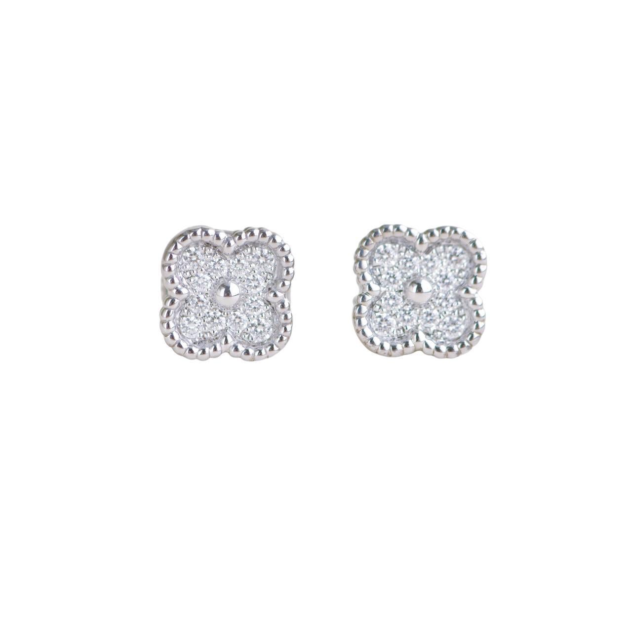 Van Cleef & Arpels Sweet Alhambra Diamond 18K White Gold Earrings