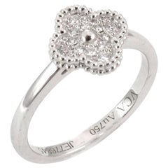 Van Cleef & Arpels Sweet Alhambra Diamond 18k White Gold Ring w/Cert Size US 5