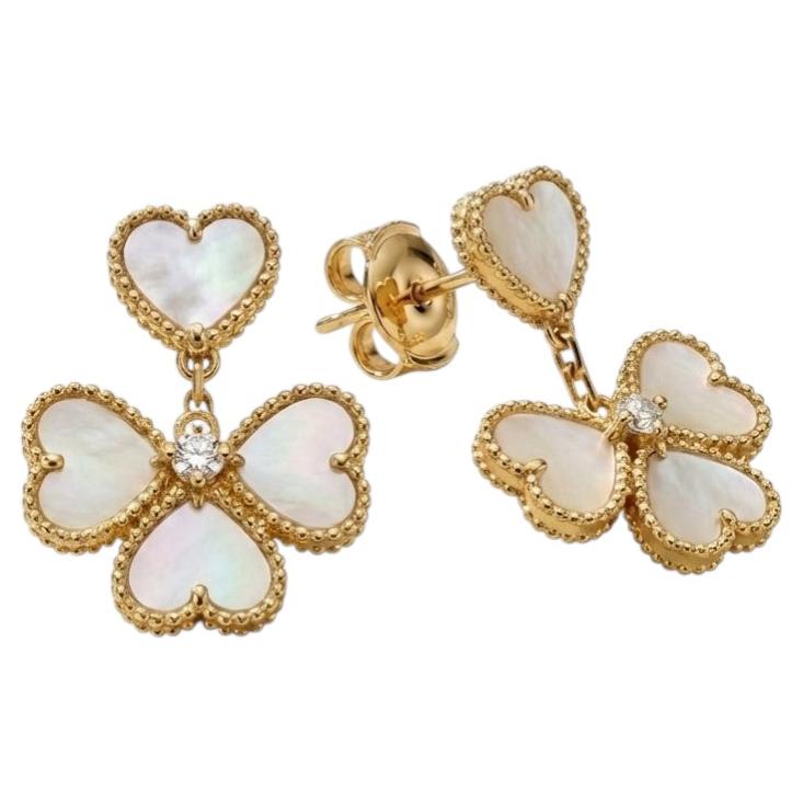 Van Cleef & Arpels Sweet Alhambra Diamond “Feuillage” Drop Earrings For Sale