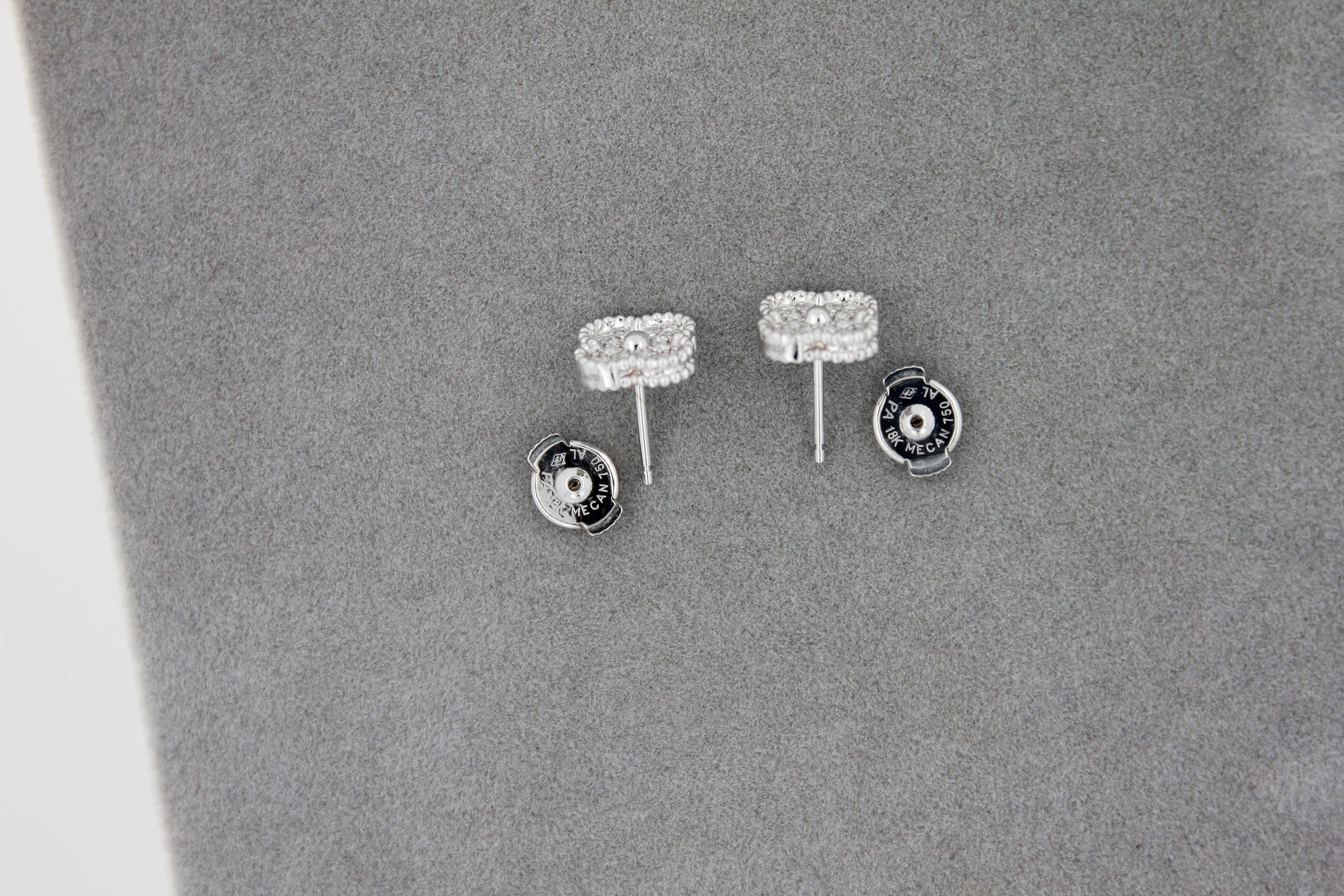 Van Cleef & Arpels Sweet Alhambra Diamond Pave 18K White Gold Stud Earrings 8