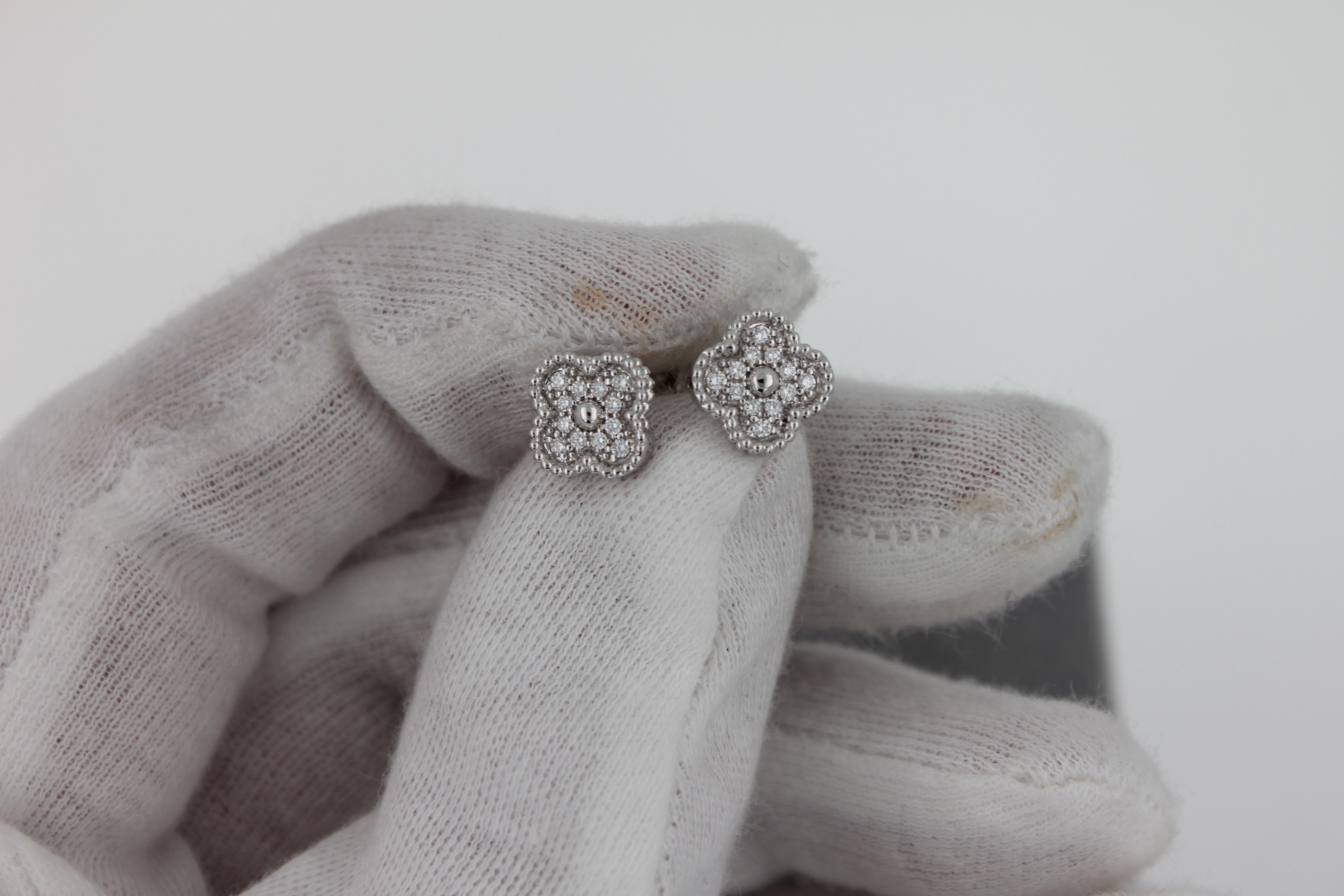 Van Cleef & Arpels Sweet Alhambra Diamond Pave 18K White Gold Stud Earrings 11