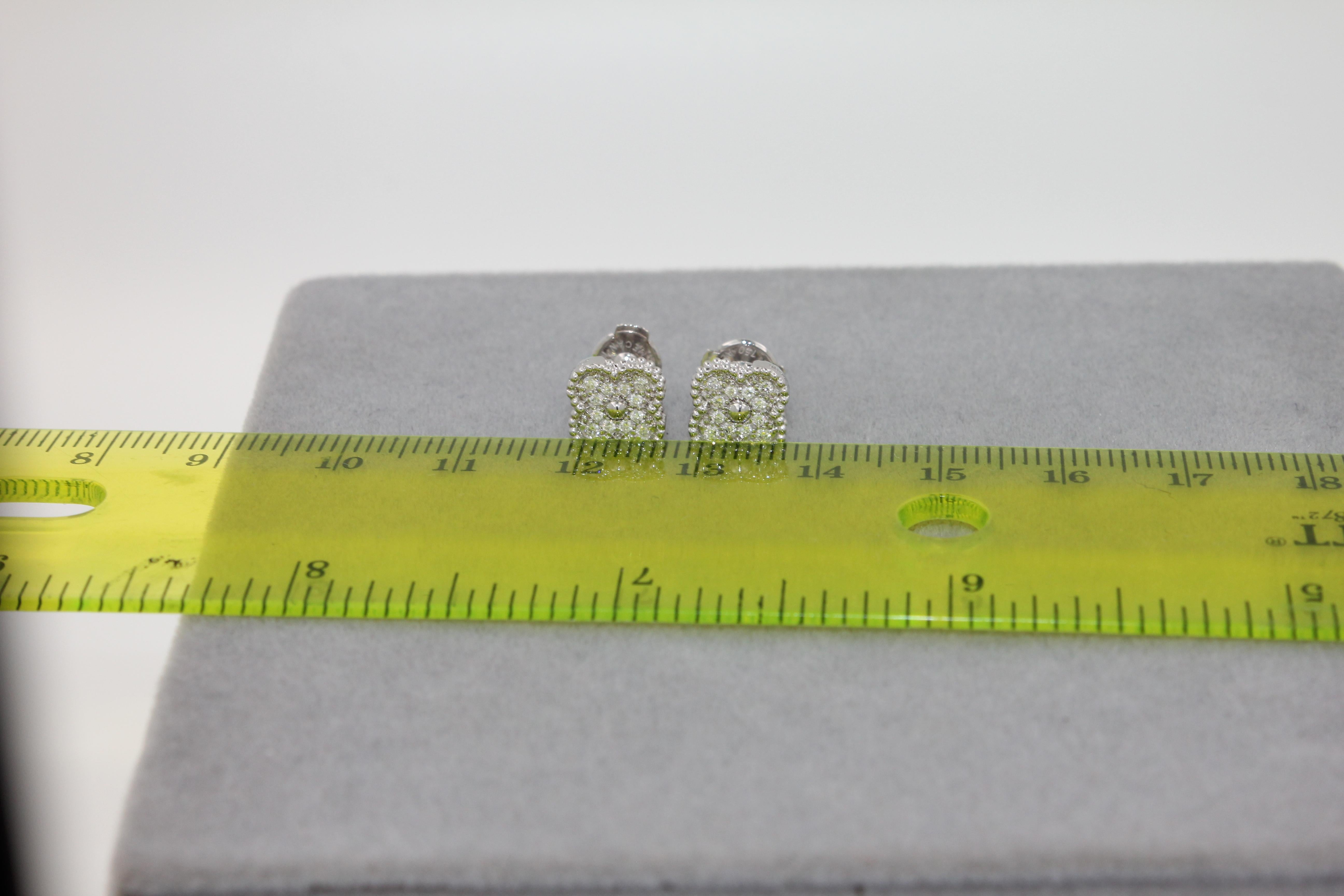 Van Cleef & Arpels Sweet Alhambra Diamond Pave 18K White Gold Stud Earrings 12