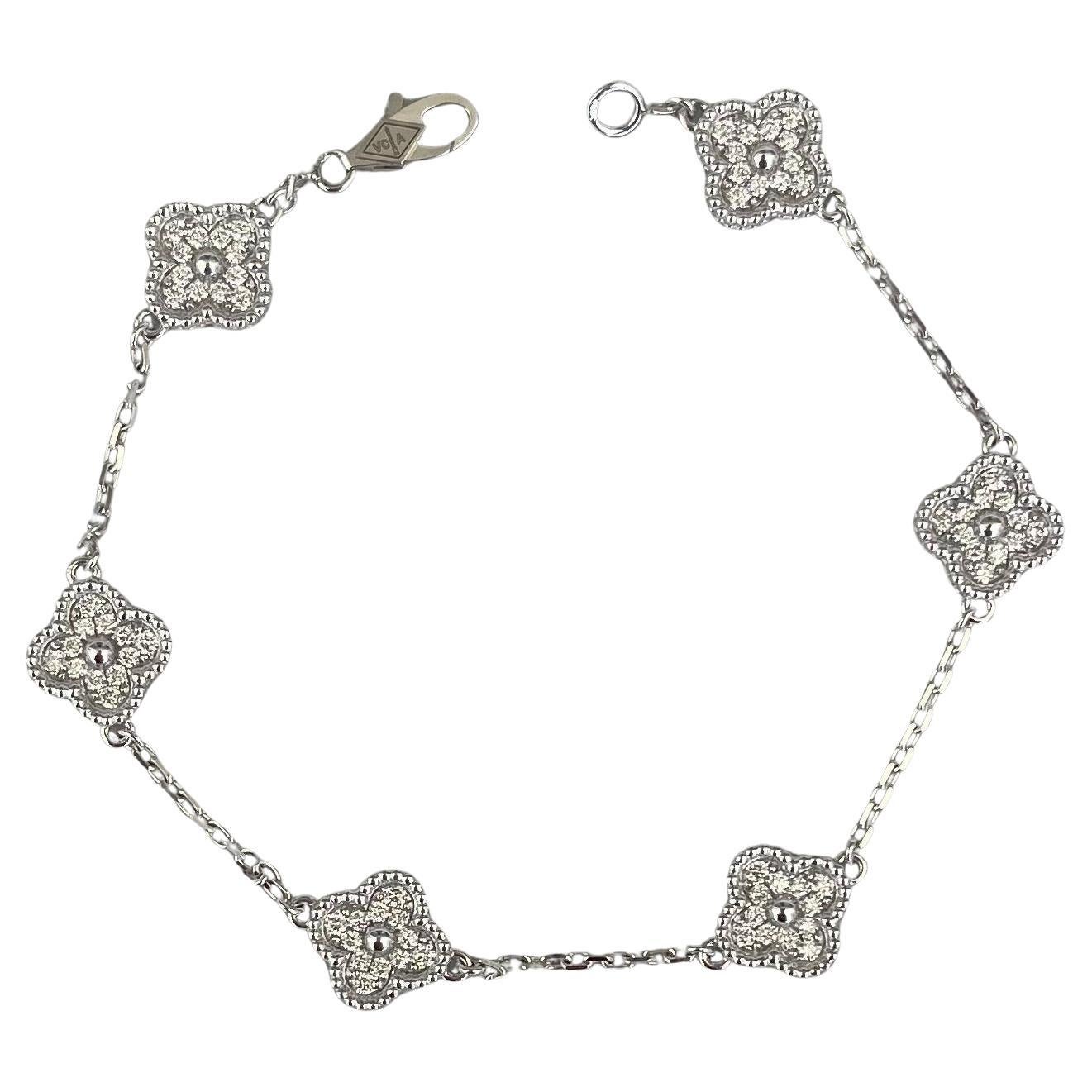 Van Cleef & Arpels Sweet Alhambra Diamond Pave 6 Motive Weißgold-Armband